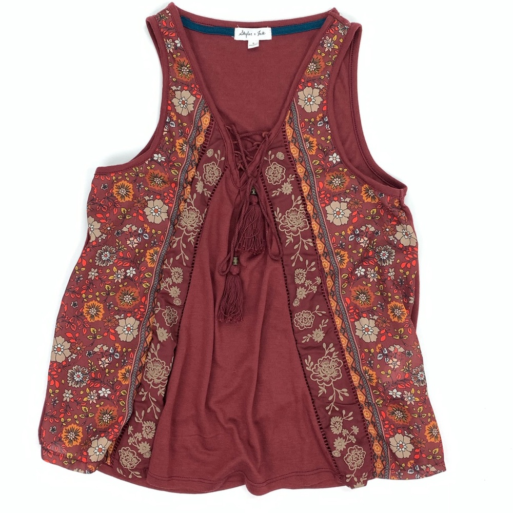 Skylar & Jade Boho Floral Mixed Media Tassel Tank